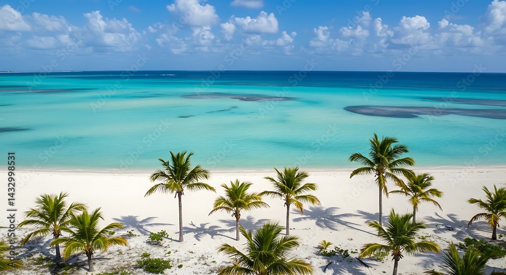 Fototapeta premium Aerial View of a Tropical Beach with Turquoise Water and Palm Trees