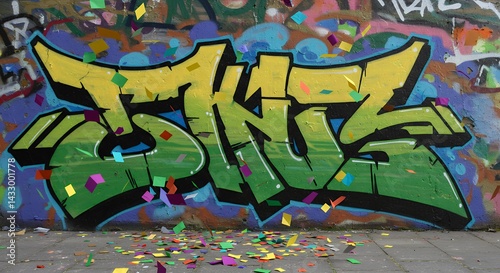Colorful graffiti wall art design photo