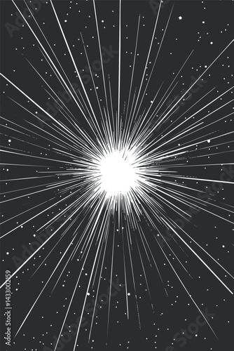 Bright white explosion or burst of light with radiating rays on a dark background symbolizing energy or cosmic event