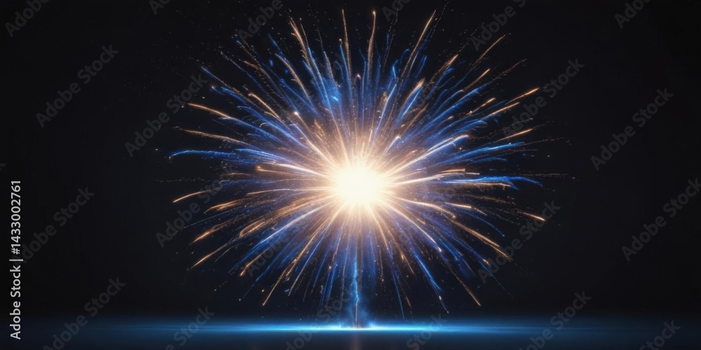 Fototapeta premium Vibrant blue firework explosion, dark starlit background Isolated , shine, isolated fireworks