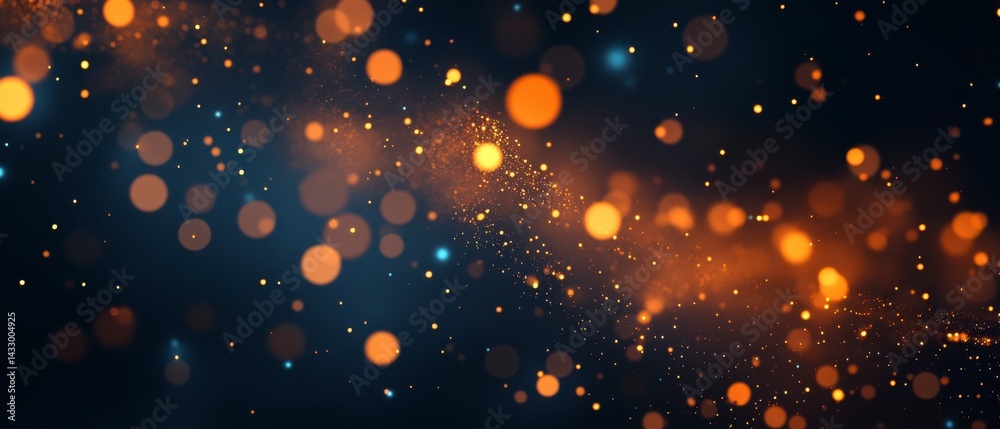 Fototapeta premium Dark charcoal background with glowing amber particles along parametric curves and motion blur effect, dynamic tech conference title sequence concept 