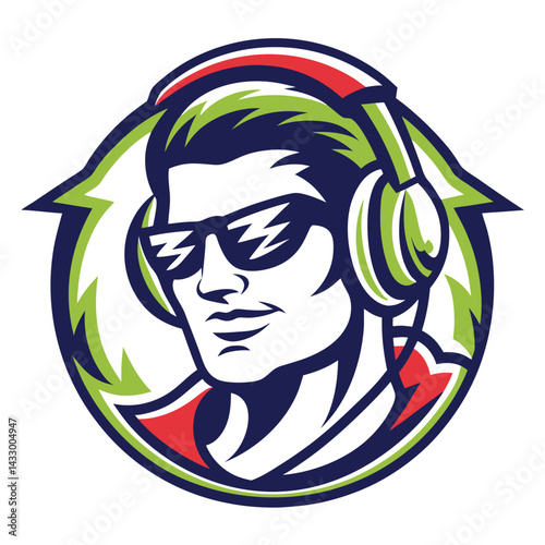 Cool listener with headphones and sunglasses