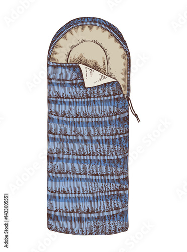 Sleeping bag hand drawn vector illustration