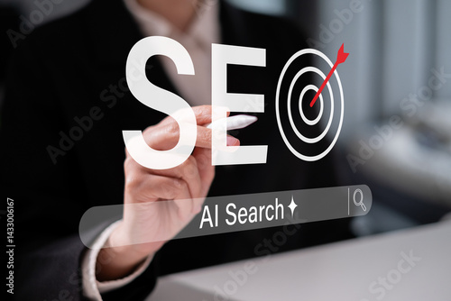 Businessman working SEO search engine optimization web cyberspace marketing strategy technology data combine with ai artificial intelligence concept website content traffic computer research keyword