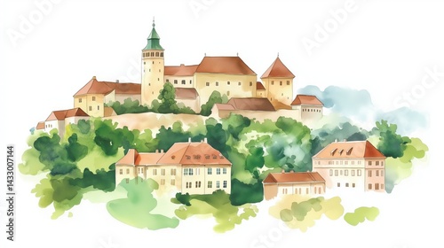 Wallpaper Mural Ljubljana Castle. Ljubljana Castle hand drawn watercolor illustration Torontodigital.ca