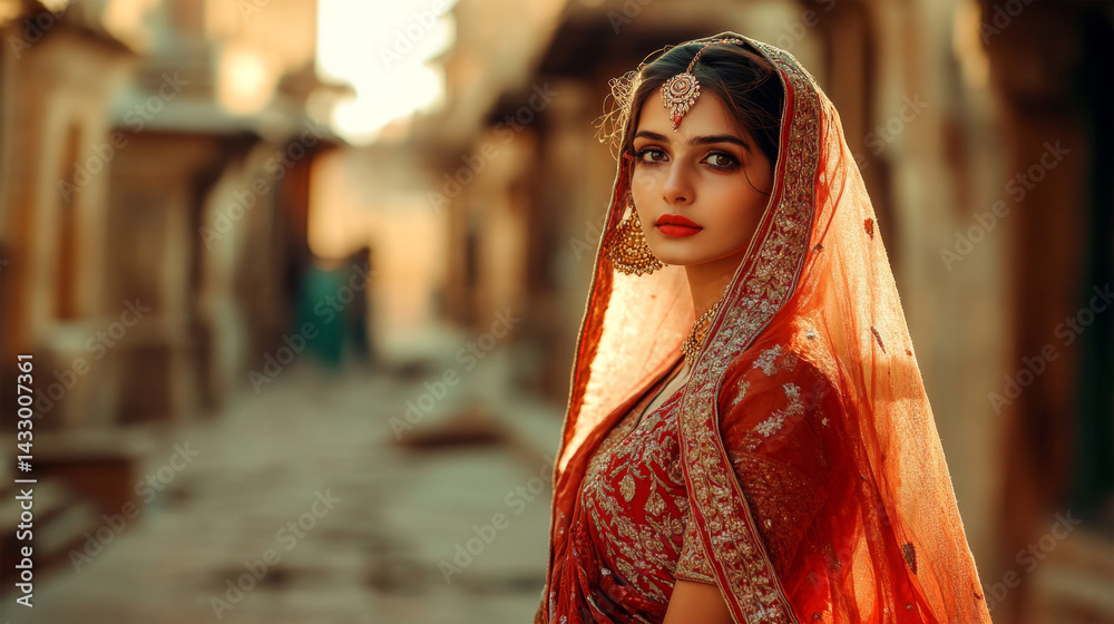 woman wearing indian dress travel in india city