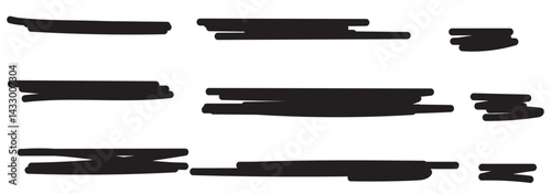 Highlight marker lines. black & green text highlighter markers strokes, highlights marking. Permanent marker sketches, ink brush or permanent marker sketch. Isolated vector symbols set. eps 10.