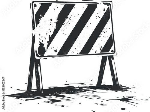 Grungy black and white striped warning barrier used for construction or roadblock safety alerts