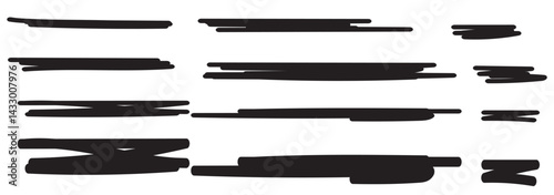 Highlight marker lines. black & green text highlighter markers strokes, highlights marking. Permanent marker sketches, ink brush or permanent marker sketch. Isolated vector symbols set. eps 10.