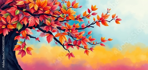 Watercolor tree vector, vibrant leaves, abstract branches, textured background, nature, environment