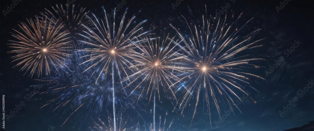 Obraz premium Vibrant blue fireworks burst against a starlit night sky , vivid, sparkler, universe