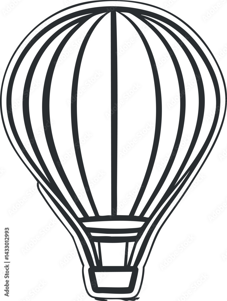Fototapeta premium Black and white outline illustration of a hot air balloon used for travel and adventure in the sky