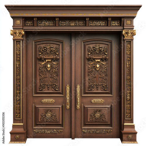 antique carved wooden door of cabinet