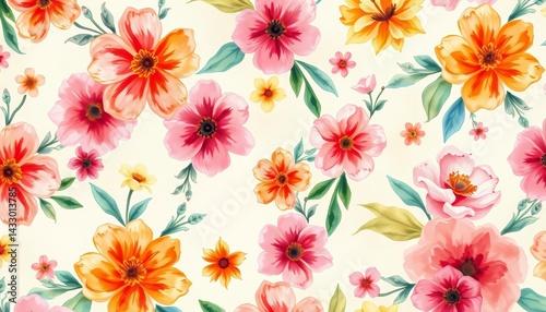 Whimsical watercolor floral pattern, perfect for backgrounds , floral, airy