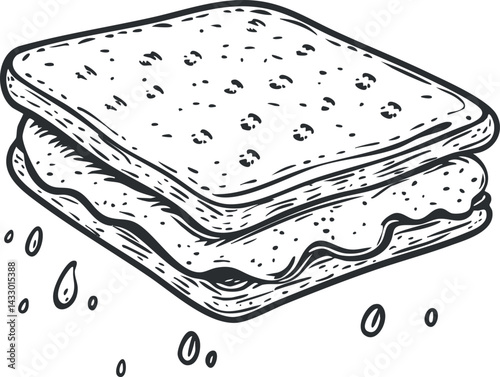 Illustration of a crispy salted cracker snack with textured surface and crunchy edges