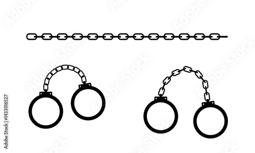 Vector silhouette, handcuffs, black and white icon, silhouette