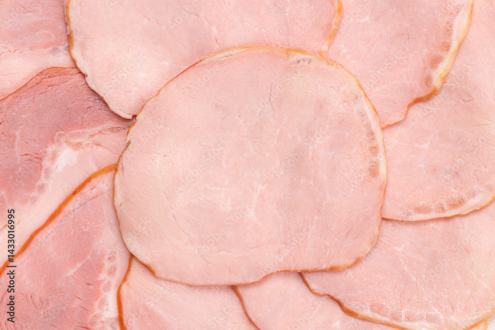 Texture of Smoked Pork Loin Ham Slice, Top view Texture of Smoked Pork Loin Ham Slice, Top view