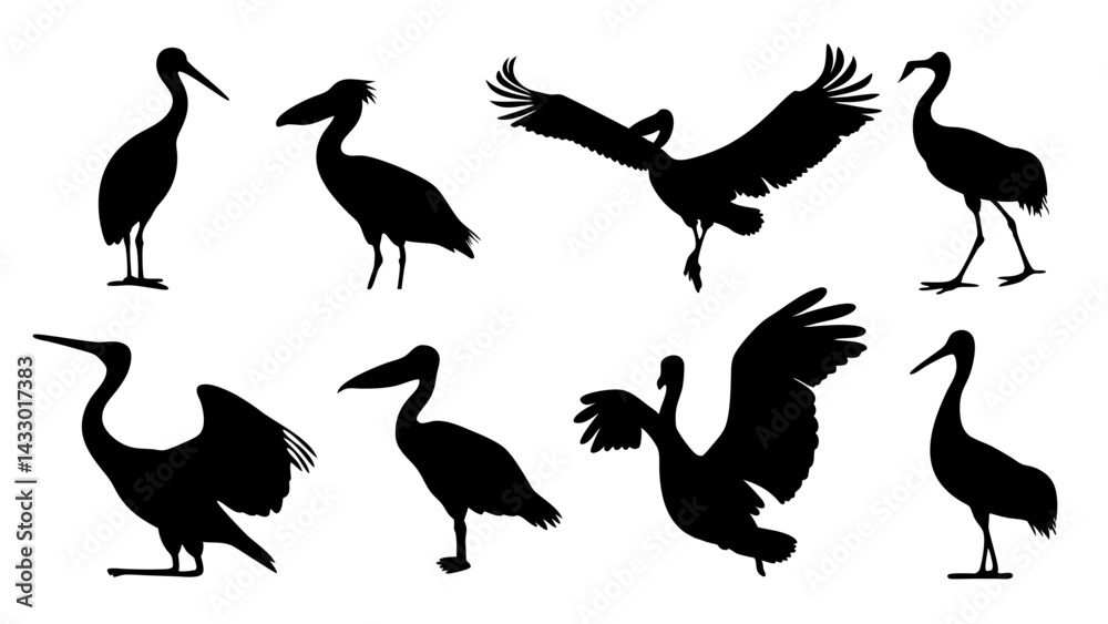 Obraz premium set of water birds silhouette vector on tranparent background