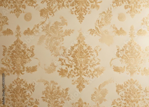 Subtle gold damask on cream background; sophisticated, timeless appeal , illustration, classic, ornate