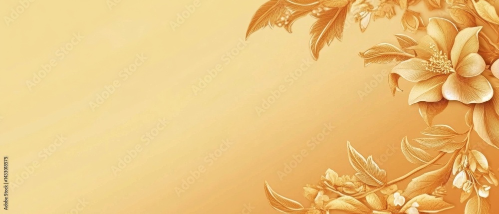 custom made wallpaper toronto digitalElegant golden floral background with blooming flowers and leaves in the corner Concept of luxury, beauty, and nature for wedding invitation or greeting card