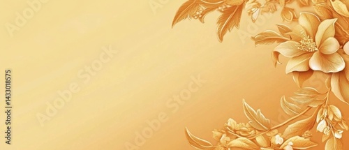Wallpaper Mural Elegant golden floral background with blooming flowers and leaves in the corner Concept of luxury, beauty, and nature for wedding invitation or greeting card Torontodigital.ca
