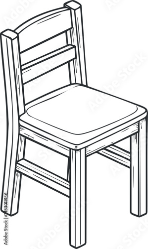 Black and white line drawing of a simple wooden chair with backrest and four legs
