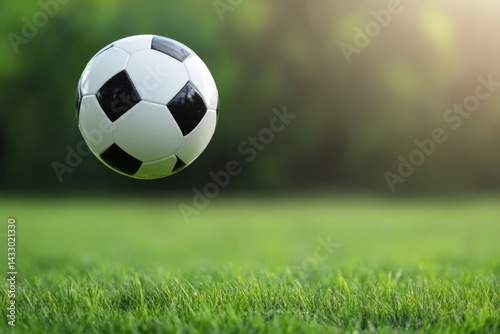 Soccer ball floats on lawn
