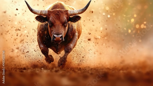 176. A bull leaping into the air in an aggressive charge