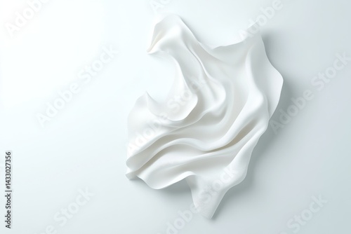 Elegant white fabric drapes in a dynamic, flowing form