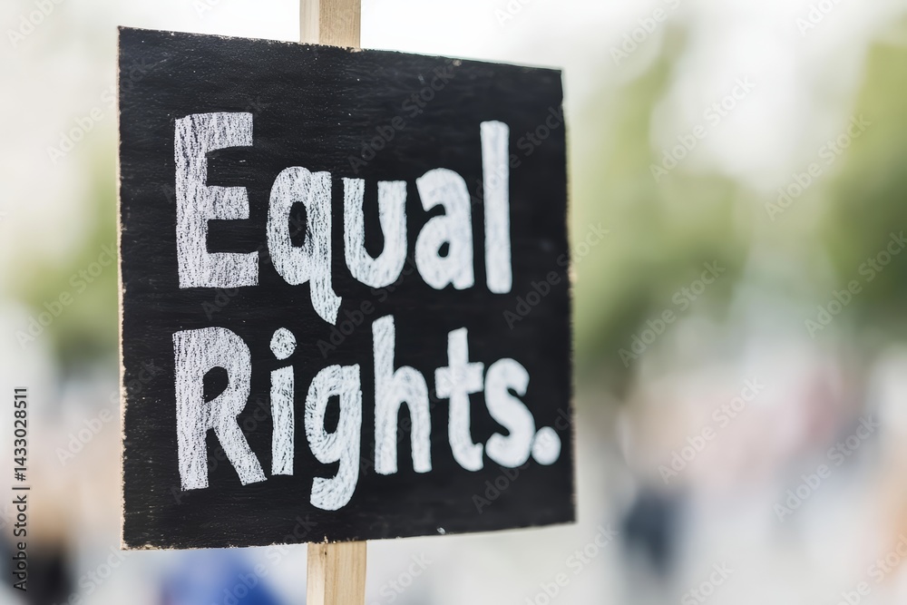Protest Sign Advocating Equal Rights Held Outdoors with Soft Bokeh Lights in Background