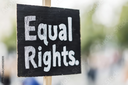 Obraz na płótnie Protest Sign Advocating Equal Rights Held Outdoors with Soft Bokeh Lights in Background w salonie