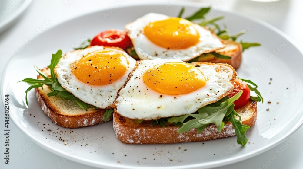 Fried eggs with greens and bread Fried eggs with greens and bread