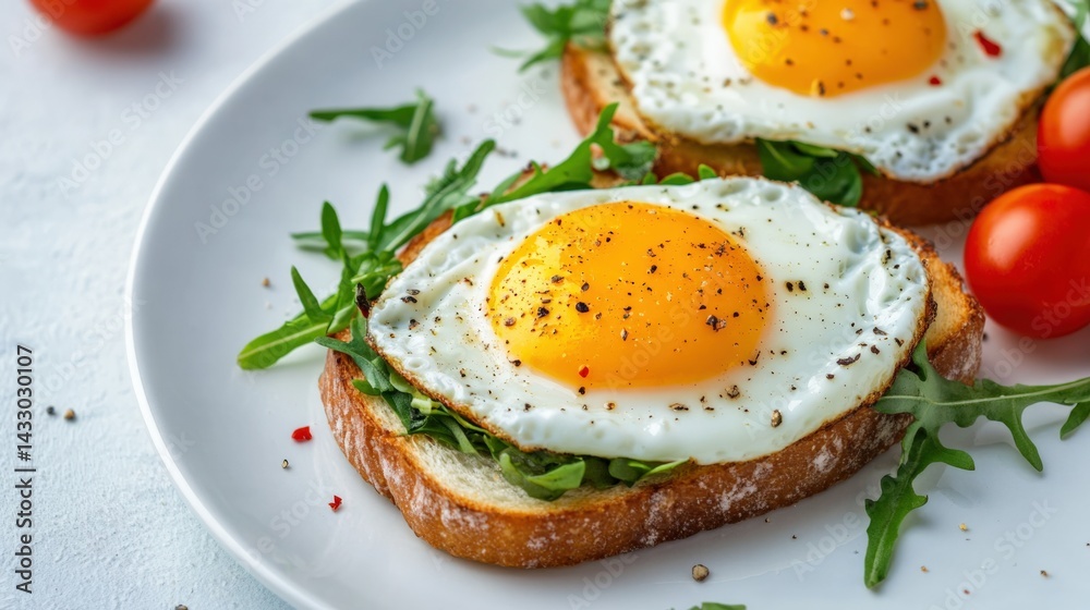 Fried eggs on toast with greens Fried eggs on toast with greens