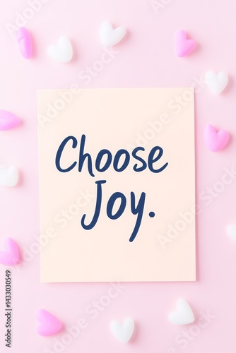 Obraz na płótnie Bright Colorful “Choose Joy” Inspirational Quote Sign with Heart Confetti on Pink Background w salonie