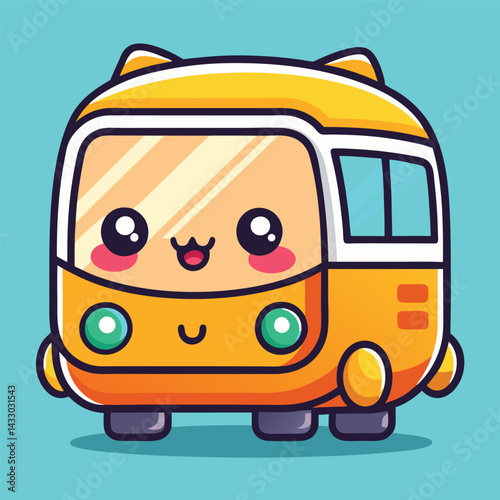 Cute cartoon van with big eyes