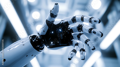 A robotic arm in a high tech cleanroom, assembling parts for robots used in autonomous pharmaceutical production, Pharma-tech style