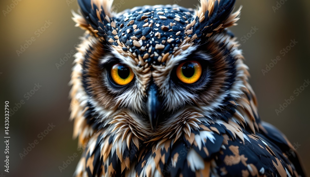 Obraz premium Close-up of a mysterious owl with very yellow eyes gazing intently in its natural habitat