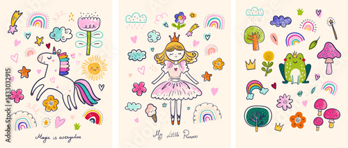 Wallpaper Mural Cartoon baby cards. Baby fairy tales hand drawn design for textile, posters, cards. Torontodigital.ca