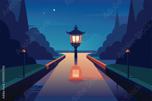 lantern boat floating on rainy canal at night .eps
