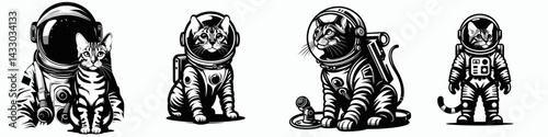 Bengal Cat in astronaut costume. Animal Space suit universe galaxy cartoon character clipart. Feline cosmonaut within attire pet cosmic gear celestial voyage.