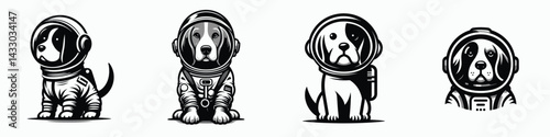 Beagle Dog in astronaut costume. Animal Space suit universe galaxy cartoon character clipart. Canine spaceman garb adorable hound piloting adventure gear cosmos theme.