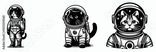 Domestic Shorthair Cat in astronaut costume. Animal Space suit universe galaxy cartoon character clipart. Feline traveler kitty cosmic attire journey theme.