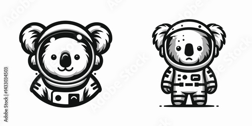Koala in astronaut costume. Animal Space suit universe galaxy cartoon character clipart. Marsupial bear donning cosmic explorer attire outer mascot.