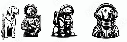Labrador Retriever Dog in astronaut costume. Animal Space suit universe galaxy cartoon character clipart. Canine astronautics breed pup dons spaceman attire for adventure.