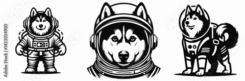 Siberian Husky Dog in astronaut costume. Animal Space suit universe galaxy cartoon character clipart. Canine cosmonaut breed donning spaceman apparel for adventure.
