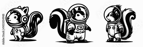 Squirrel in astronaut costume. Animal Space suit universe galaxy cartoon character clipart. Rodent wearing spacesuit comical sci-fi animal cosmic journey theme.