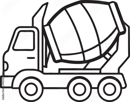 concrete mixer machine line art, black outline, vector and illustration, coloring book page line art drawing