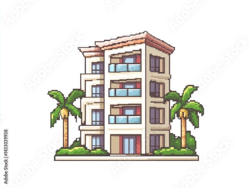 Pixel Art Building Tropical Location