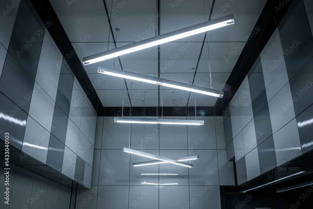 Futuristic Minimalist Interior with Geometric LED Lighting in Cool Monochrome Hues Futuristic Minimalist Interior with Geometric LED Lighting in Cool Monochrome Hues