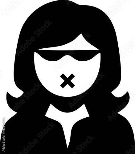 Woman with Muted Mouth, Silhouette Icon